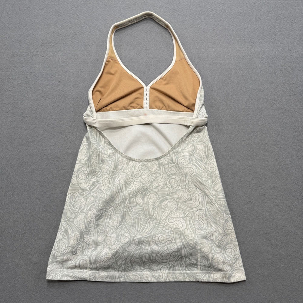 Lululemon Halter Top Women's 4 Gray White Swirl Print Built-in Bra Yoga Workout - Picture 2 of 7